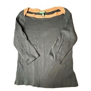 VNTG Lauren Ralph Lauren Black Faux Suede Brown Trim Tunic Top Size Large